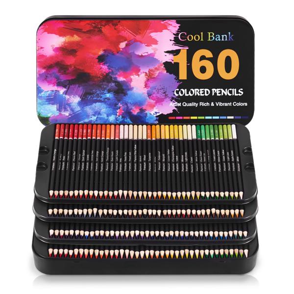 160色プロ用色鉛筆、塗り絵用アーティストセット、金属製ボックスでのスケッチ、シェーディング、カラー...