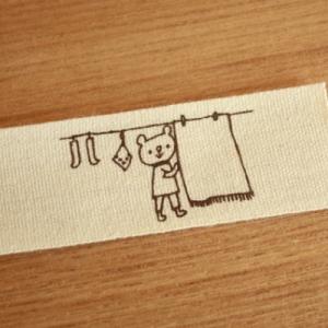 ハンドメイドに 布タグ 5枚セット 綿平織 25mm横- bous クマさんと洗濯もの