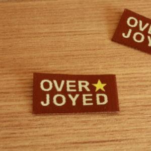 5枚セット刺繍タグ18mm横-星OVERJOYED（茶）