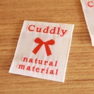 5枚セット刺繍タグ25mm縦-cuddlyリボン（白×赤）