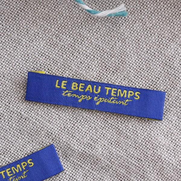 ハンドメイドに刺繍タグ5枚セット‐TEMPS（青色×黄）