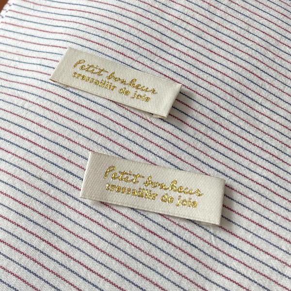 ハンドメイドに刺繍タグ5枚セット‐小さな幸せ（オフホワイト×ゴールド）