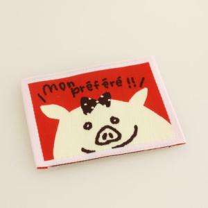 ハンドメイドに刺繍タグ5枚セット‐かくれんぼぶた（赤色）｜w-note