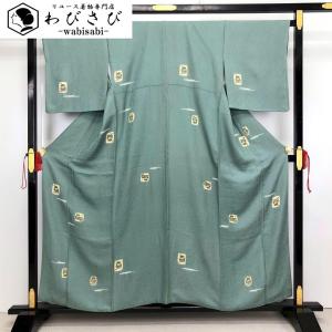 紬着物 白山紬 叩き染 青磁色 しつけ糸 K-4060 着物 きもの kimono