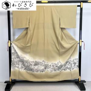 ☆ 訪問着 染大島 梅原虎峰 絞り 花柄模様 薄浅葱鼠色 しつけ糸 K-4476 訪問着 染大島 梅原虎峰 絞り 花柄模様 薄浅葱鼠色 しつけ糸