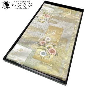 袋帯 唐織名錦遺芳 縦柄花模様 鶴 流水 紫烏色 金糸 O-4281 : o-4281  