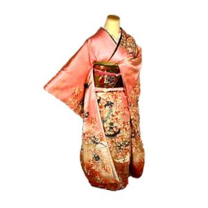 お仕立て付き】着物 振袖 総絞り 金駒刺繍 相良刺繍 未仕立て 黒  