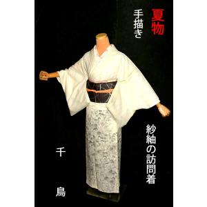 夏物 紗紬 訪問着 中古 送料無料 最高級 新品同様 手描き 秋草柄 クリーニング済 身丈150.5...