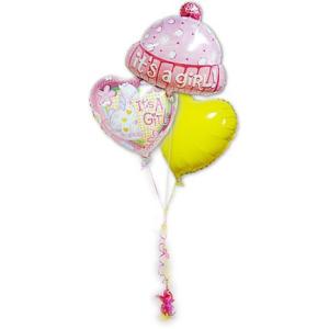 かわいい　ピンク　女の子の赤ちゃん　出産祝ガールポニー ピンクハット３バルーンセット