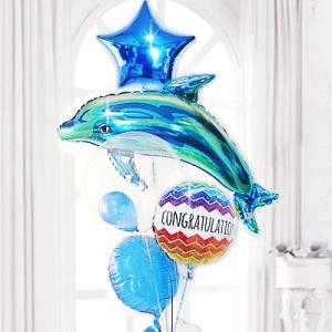 新築祝い　お祝い　スタイリッシュ　いるか　バルーンギフト　バルーン電報　CGカラフルシェブロン&amp;ブル...