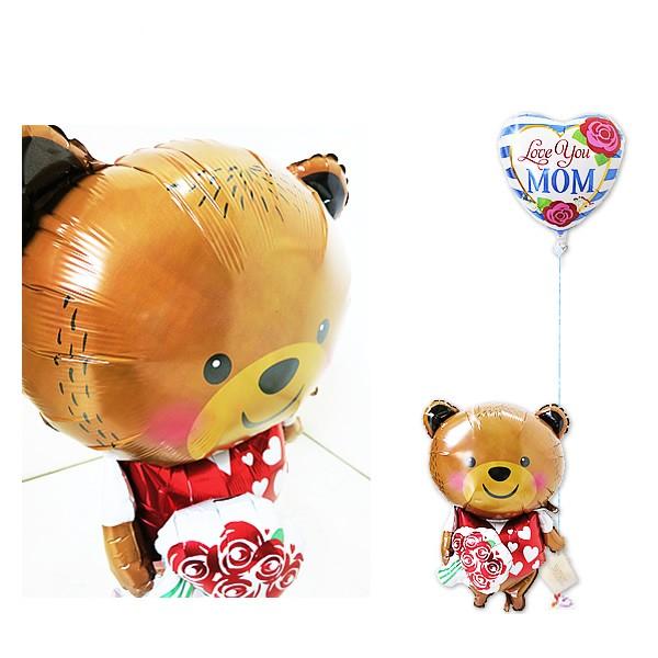母の日　贈り物　バルーン電報　プレゼント　くま　かわいい　ひょこひょこベアウィズローズワンバルーンセ...