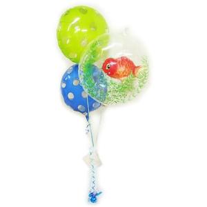 暑中見舞い　残暑見舞い　バルーン電報　風流金魚らんちゅう ドット３バルーンセット