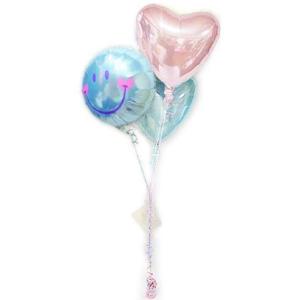 結婚式　誕生日　バルーン電報　プレゼント　スマイル＆ハート　NMスマイル（ブルー） パステル３バルー...