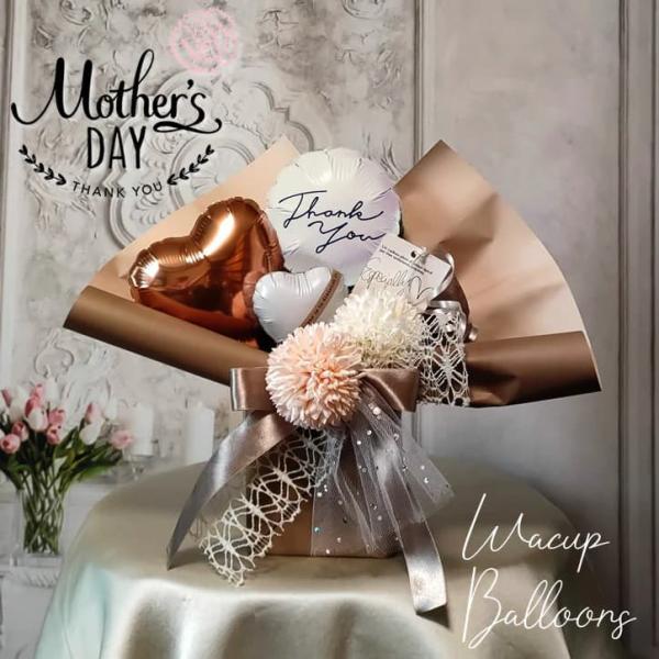 母の日 プレゼント バルーン ブーケ くすみ 贈り物 ギフト 電報【ミニ卓上バルーンアレンジ】グレイ...