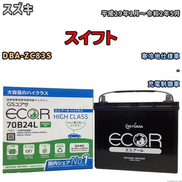 国産 バッテリー GSユアサ ECO.R HIGH CLASS スズキ スイフト DBA-ZC83S...