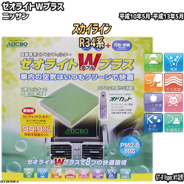 エアコンフィルター ニッサン スカイライン R34系 ゼオライトWプラス RCF3816W