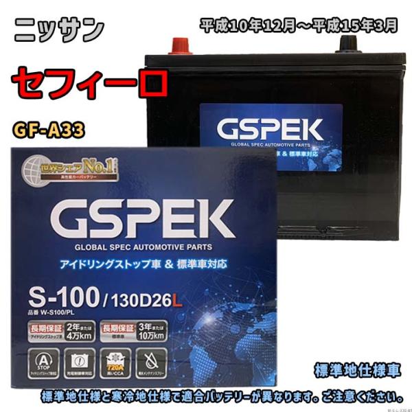 バッテリー GSPEK W-S100/PL ニッサン セフィーロ GF-A33 平成10年12月〜平...