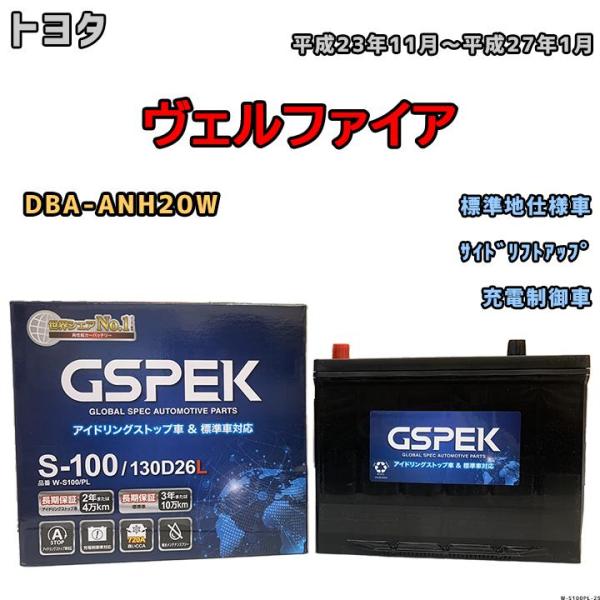 バッテリー デルコア GSPEK トヨタ ヴェルファイア DBA-ANH20W 平成23年11月〜平...