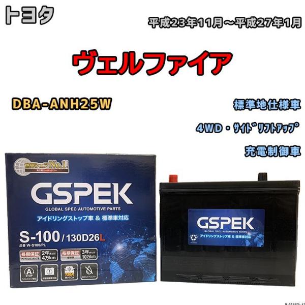 バッテリー デルコア GSPEK トヨタ ヴェルファイア DBA-ANH25W 平成23年11月〜平...