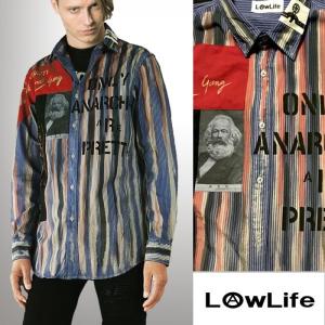 LOW LIFE(ローライフ)アナーキーシャツ ブルー ハンドメイド シャツ トップス punk セックスピストルズ パンク ロック ファッション パンクファッション｜wad-shop