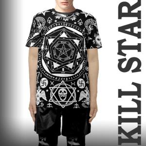 ユニセックス,カルトシンボル総柄Ｔシャツ！黒,KILL STAR,ロックファッション,ロック系,パンク ロック ファッション,ロック通販,ロックtシャツ,ストリート｜wad-shop