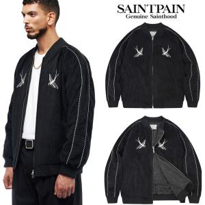SAINTPAIN ブラック ベロアジャケット M 韓国ストリート スカジャン SAINTPAIN(セイントペイン) ツバメ刺繍 スーベニア