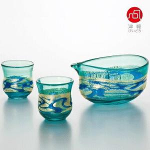 石塚硝子 ISHIZUKA GLASS アデリアグラス ADERIA GLASS 津軽びいどろ 秋村実工房 金彩碧瑠璃 酒器セット FS49515 盃 杯｜WADA TOKI