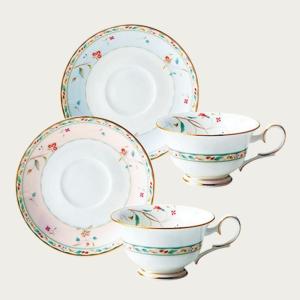 Noritake ノリタケ 花更紗 ティー・コーヒー碗皿ペアセット（色変り） 215ml P50717A/4409-56 4409-56L/P50717A ティーカップ コーヒーカップ カップ＆ソーサー｜wadatoki