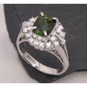 《質屋出品》Pt900★天然トルマリン1.88ct+ダイアデザインリング★C-2393｜wadaya44