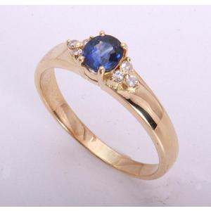 《質屋出品》k18★天然サファイア0.62ct+ダイアモンドリング★C-4122｜wadaya44