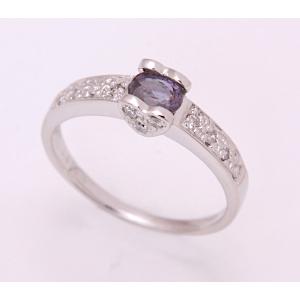 《質屋出品》k18WG★天然カラーチェンジガーネット0.5ct+ダイアモンドリング★C-5871｜wadaya44