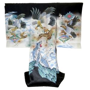 お宮参り 産着 のしめ 男児 正絹 着物 羽二重 豪華絢爛 金刺繍 祝着 鷹