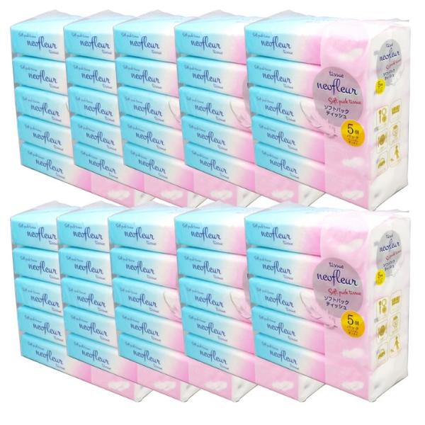 ソフトパックティッシュ 5個パック×10(計50個) パルプ100％ (300枚〔150組〕) 縦1...