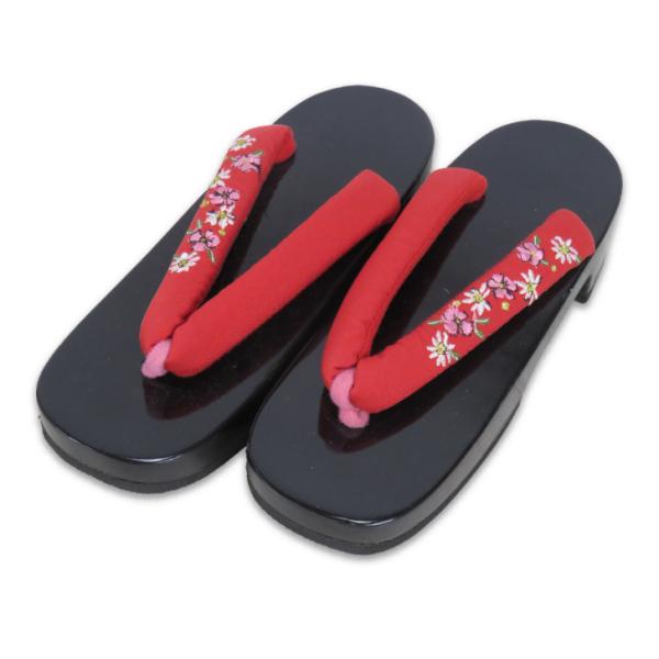 浴衣 桐下駄 赤鼻緒 刺繍 ふっくら鼻緒 擦れても痛くなりにくい フリーサイズ かわいい レディース...
