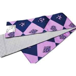 obiお洒落小袋帯-No.948（地色：紺色/半幅帯/織柄/リバーシブル/Obi/小杉織物/浴衣帯/普段着 お洒落着/袴下帯）【YP99PゆうパケットOK】