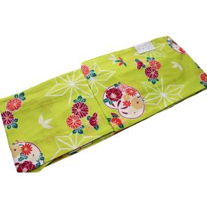 お仕立て上がり単衣の着物-No.304（Ｓ・Ｍ・Ｌ・TL各サイズ/地色：黄緑色/洗える/単衣