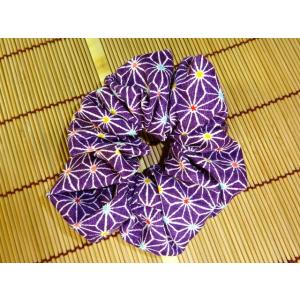 和柄シュシュ　麻の葉柄　紫色　約11ｃｍ｜wagara-ooyamato