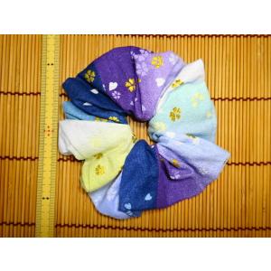 和柄シュシュ　グラデーション　花柄（桜）　青・紫色　約11cm｜wagara-ooyamato