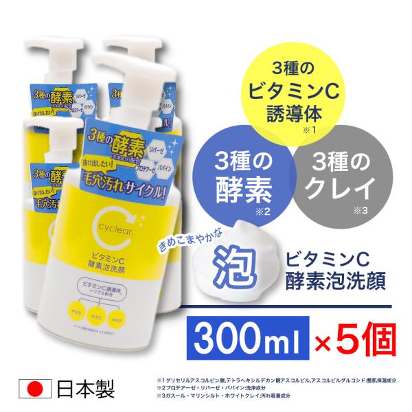 ビタミンC誘導体 泡タイプ 酵素泡洗顔 300ml ×5個 ビタミンＣ 柑橘系の香り 毛穴ケア 日本...