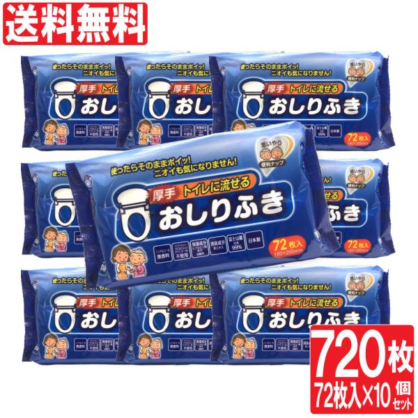 おしりふき トイレに流せる 厚手 大人用 720枚（72枚入り 10セット）ヒアルロン酸配合 弱酸性...