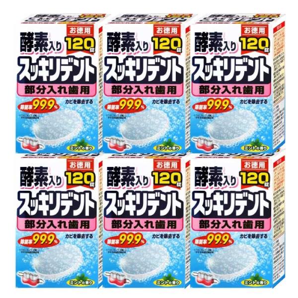 部分入れ歯洗浄剤 強力除菌 除菌率99.9% スッキリデント 120錠×6箱セット 酵素入り カビを...