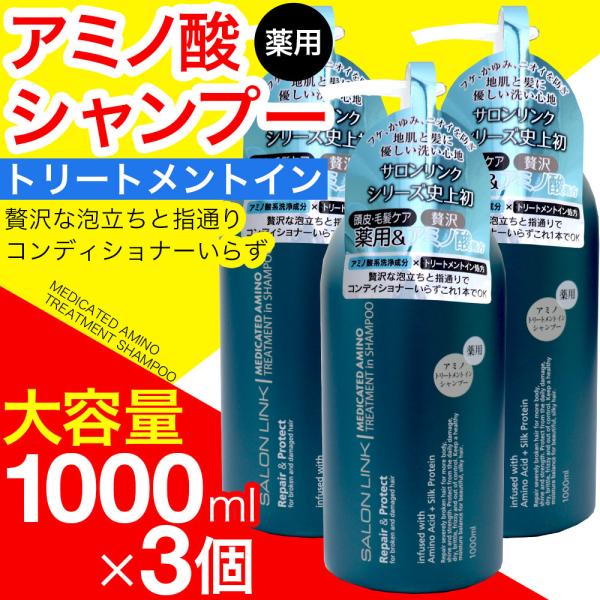 アミノ酸シャンプー トリートメントイン 薬用 16種のアミノ酸 アミノ シャンプー 1000ml 3...