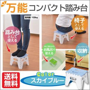 コンパクト万能踏み台 スカイブルー 踏み台 収納 おしゃれ 折りたたみ 子供 オシャレ 椅子兼用 コンパクト ステップ