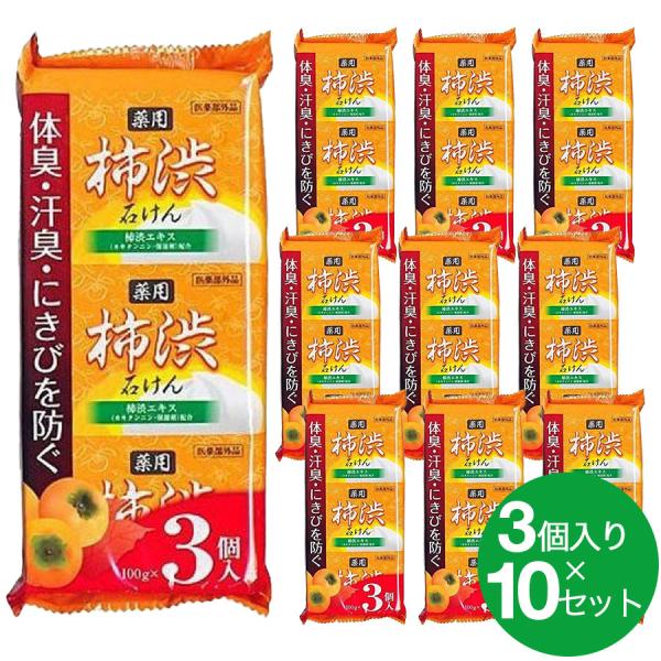 柿渋石鹸 100g 3個入り×10セット 合計30個 固形石鹸 薬用 柿渋石けん 薬用柿渋石鹸 医薬...