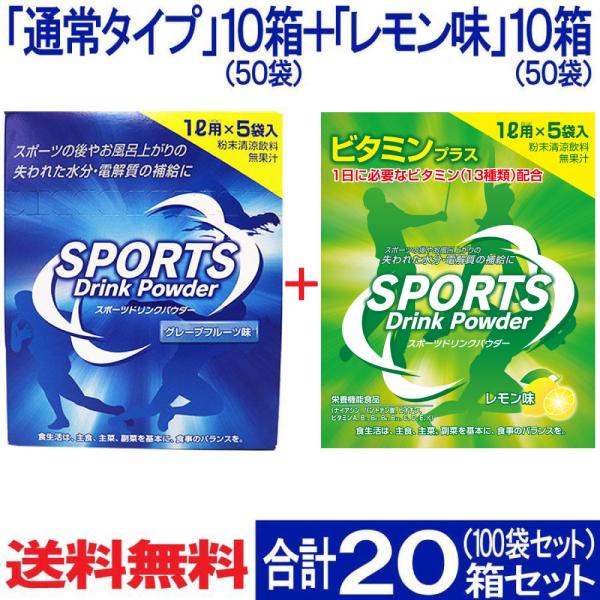 スポーツドリンク 粉末(パウダー)1L×5袋入り 100袋セット(通常タイプ 50袋＋レモン味 50...