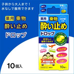 酔い止め薬 薬用 ドロップ グレープフルーツ味 10個入 子供にも 糖衣 乗物酔い 二日酔い 医薬部外品｜wagonsale