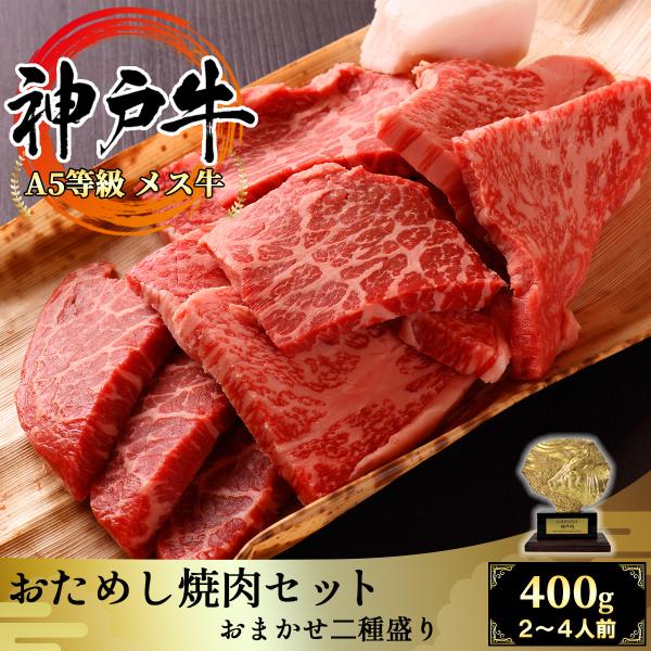 【A5等級メス牛限定】神戸牛 おまかせ焼肉セット2種盛り 400g（2〜4名様用） カルビ・モモ・ウ...