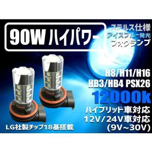 LEDフォグランプ 90W アイスブルー色発光 12000K H8/H11/H16/HB3/HB4/...
