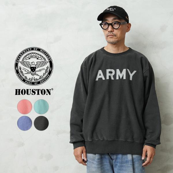HOUSTON ヒューストン 22344 PIGMENT DYE ARMY プリント スウェットシャ...