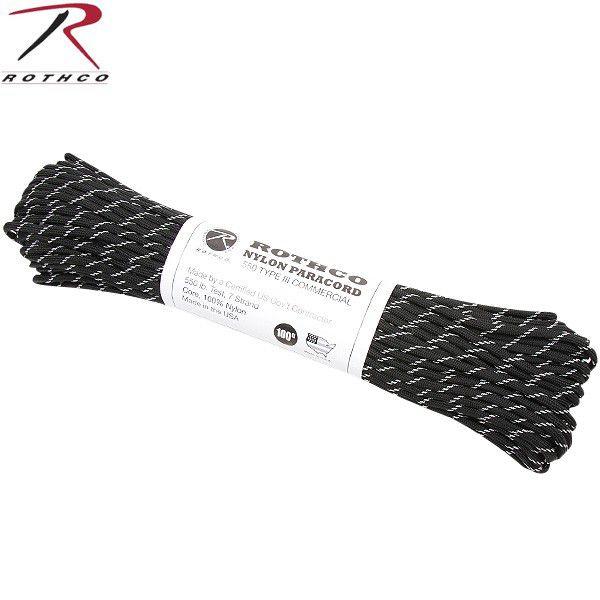 ROTHCO ロスコ 550LB パラシュートコード 100フィート BLACK W/3 REFLE...